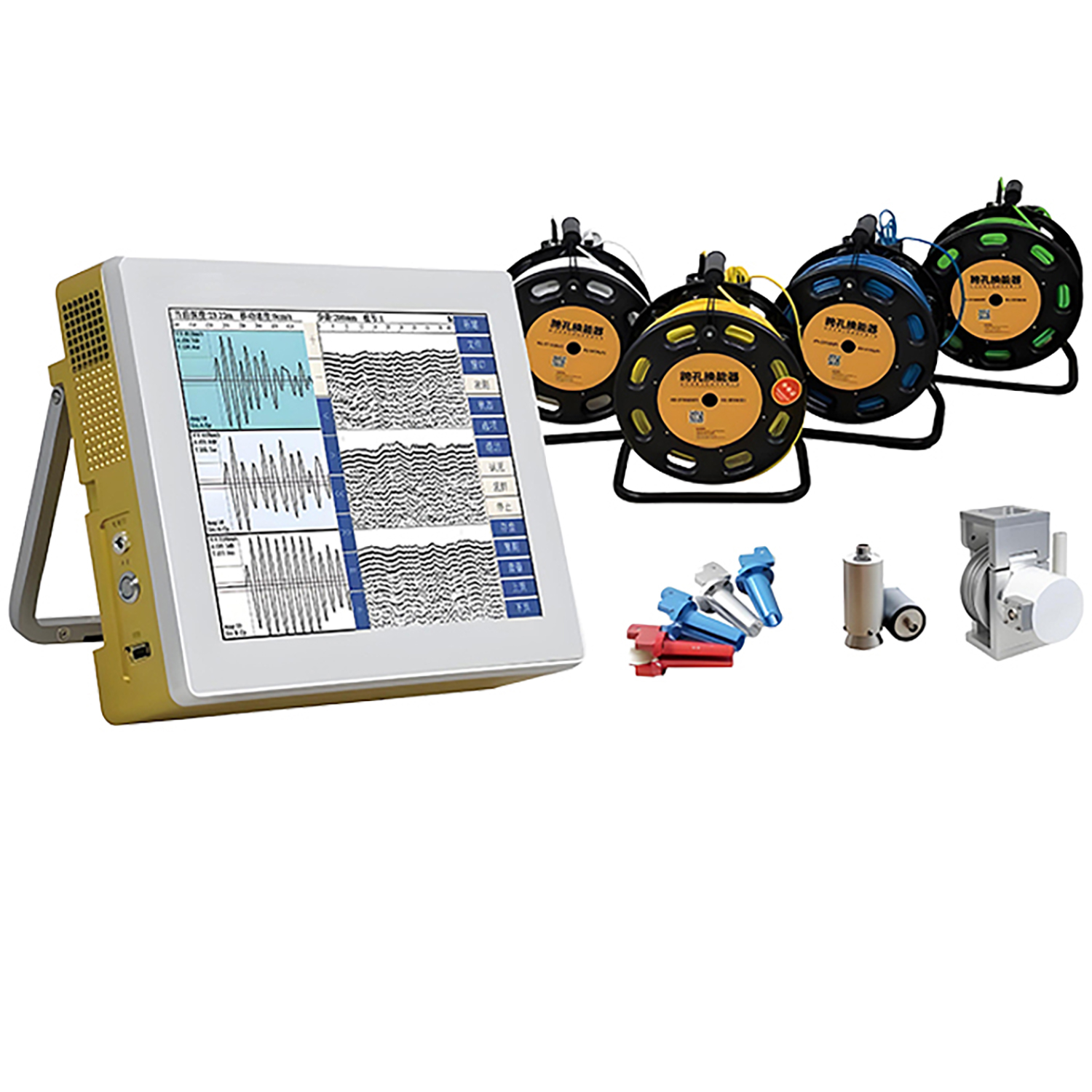 CESCO Crosshole Sonic Logging Test — CHUM monitor with cable reels, probes and accessories
